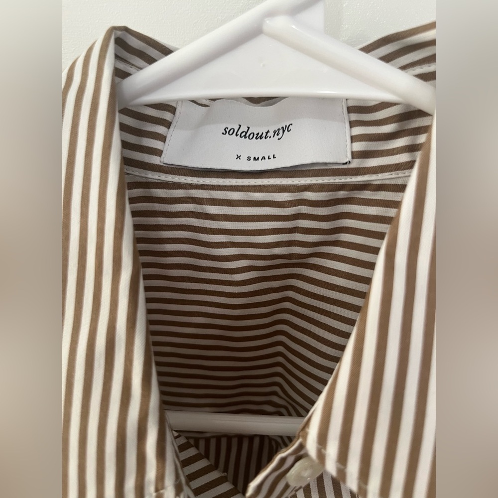 SOLD OUT NYC OVERSIZED THE CROPPED EVERYTHING SHIRT IN TRUFFLE MICRO STRIPE XS - Picture 10 of 10